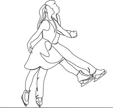 recommend clip art: Continuous line drawing of figure skating girl and a man doubled up