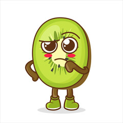 Kiwi Fruit cartoon mascot character in a confused gesture