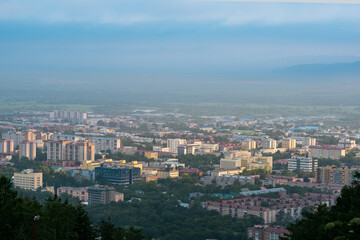 aerial cityscape, top view of Yuzhno-Sakhalinsk from Mount Bolshevik
