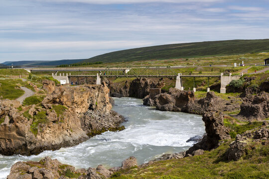 a bridge over the Skjalfandafljot river in Iceland. Next to the famous Godafoss waterfall