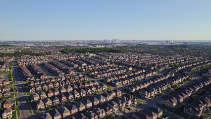 Aerial view of American suburban neighbourhood. Residential single American family houses. North...