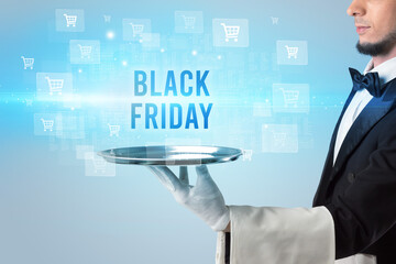 Waiter serving online shopping concept