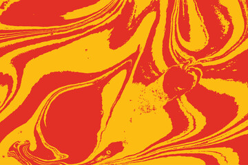 Yellow and color ebru art. Traditional Turkish Ebru technique. Painting on water transferred on highly textured paper or cloth. Color paint ebru with waves and tile pattern. Vector.