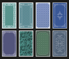 Set of Tarot back cards vintage, gothic or victorian style, decorated with patterns and ornamental decorative elements.