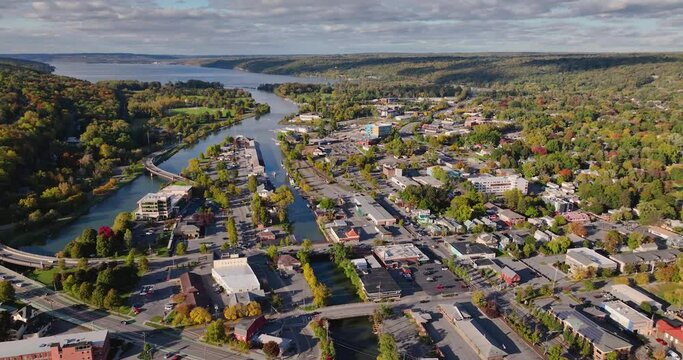 10-16-2022, Late afternoon aerial autumn video of the area surrounding the City of Ithaca, NY, USA