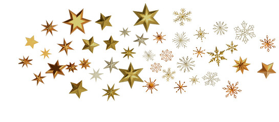 Banner with golden decoration. Festive border with falling glitter dust and stars.
