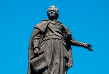 Monument to Empress Catherine in Odessa. Sculpture portrait