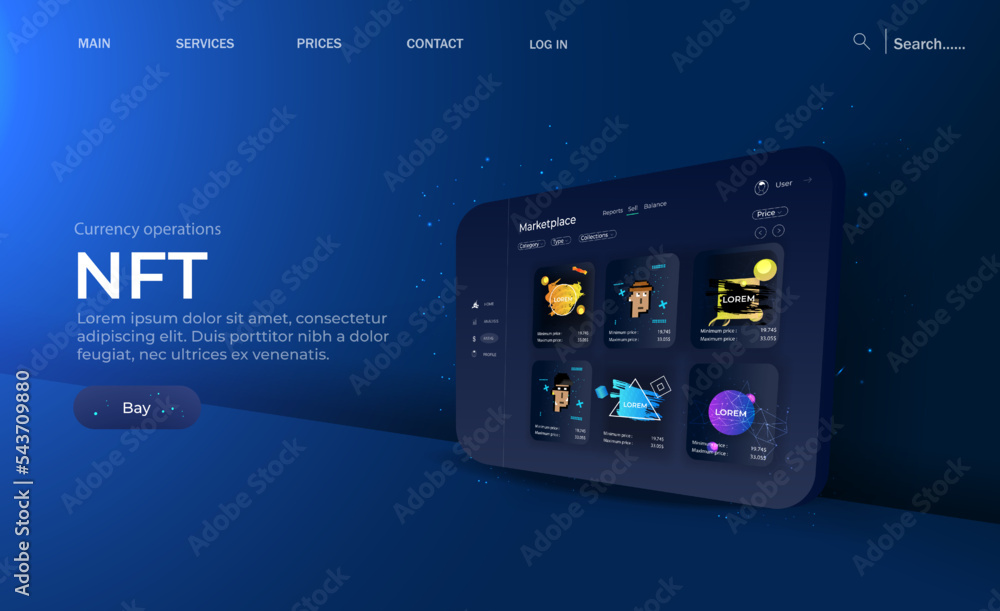 Poster concept of nft ,non-fungible token with network vector on dark background. vector illustration conce