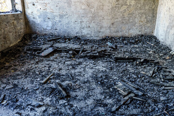 Burnt room interiors after fire