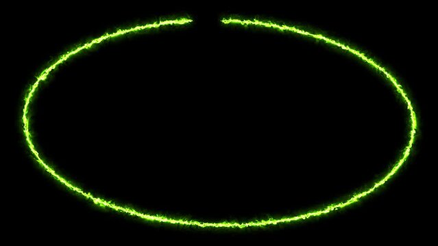 Neon frame in the form of an ellipse for text and signs animation changing color from poisonous green to yellow. Computer graphics