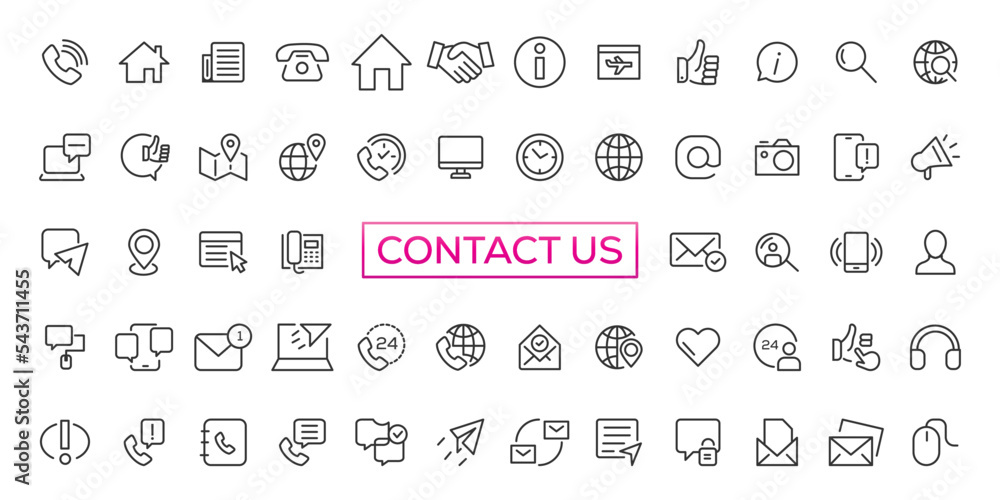 Poster set of simple contact us icons for web and mobile app. social media network icon call us email mobil