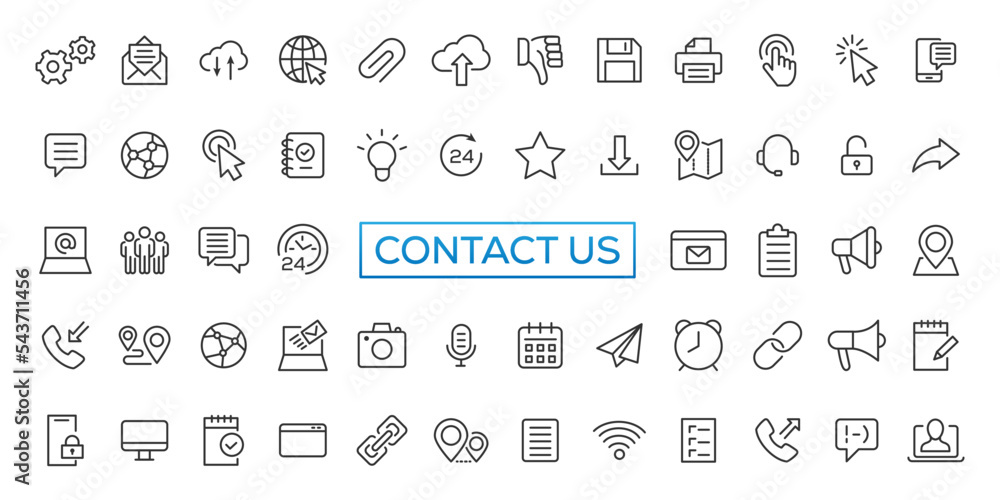 Poster set of simple contact us icons for web and mobile app. social media network icon call us email mobil