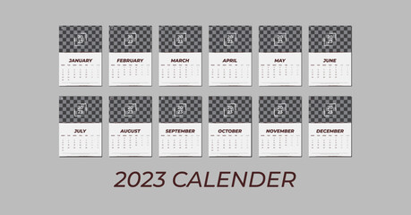 Wall Monthly Calendar 2023. Wall calendar in a minimalist style,Simple monthly vertical photo calendar Layout for 2023 year in English. 12 months templates.Vector illustration