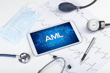 Close-up view of a tablet pc with medical abbreviation