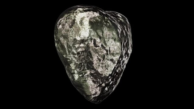 Realistic looping 3D animation of the heart-shaped spinning shining precious palladium nugget rendered in UHD with alpha matte