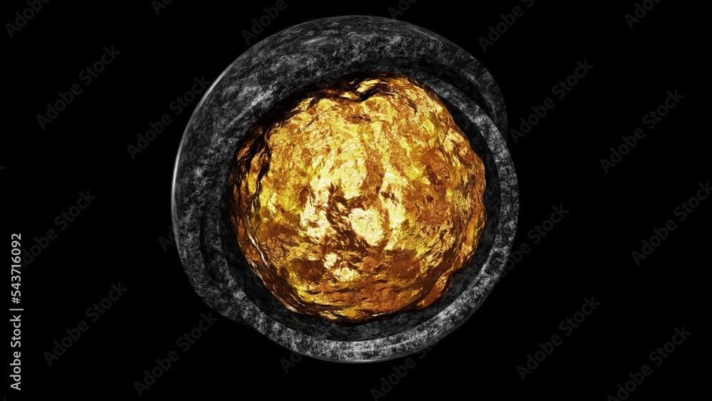 Aufkleber realistic looping 3d animation of the spinning sphere-shaped pure gold nugget inside of two polished