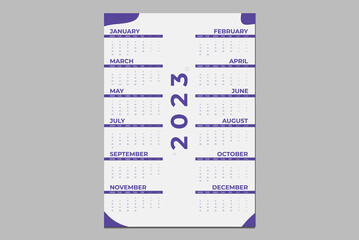 Wall Monthly Calendar 2023.Wall calendar in a minimalist style,Simple monthly calendar Layout for 2023 year in English. 12 months templates