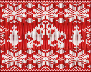 New year knitted background with xmas bells, vector illustration