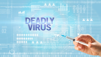 Close-up view of doctor's hand in a white glove holding syringe