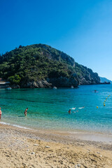 Corfu island, Greece: 07-10-20212: View of the beautiful Palaiokastritsa bay, iconic paradise beach,.Corfu island, Greece.
