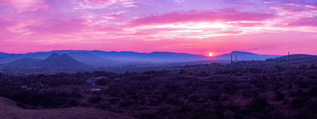 Beautiful colorful sunset at the montains at koktebel