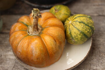 pumpkins on a wooden table