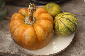 pumpkins on a wooden table