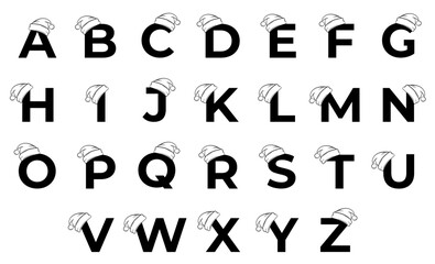 Initial letters with with santa claus hat. Christmas and New Year alphabet design