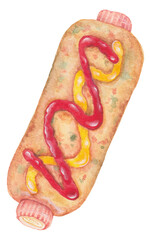 Transparent Background Fish cake bar "Hotba" (핫바) Illustration Png. Transparent watercolor Clipart deep fried fish paste with crab stick Hot bar. Traditional street food in Korea