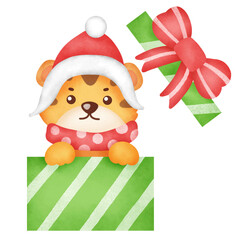Happy christmas with cute tiger .
