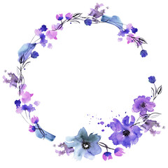 Fototapeta na wymiar Blue Watercolor Floral Wreath