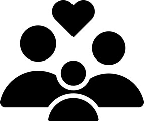 Parents with child silhouette glyph sign