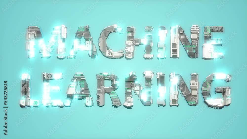 Poster bright electrical light shining blue cybernetical text machine learning - loop video