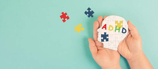 ADHD, attention deficit hyperactivity disorder, mental health, head with puzzle pieces