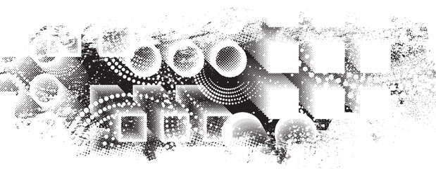 Obraz premium Glitch distorted geometric shape . Noise destroyed logo . Trendy defect error shapes . Glitched frame .Grunge textured . Distressed effect .Vector shapes with a halftone dots screen print texture.