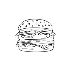 Burger doodle illustration in vector. Burger hand drawn illustration in vector. Hamburger doodle illustration