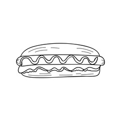 Hot dog doodle illustration in vector. Hot dog hand drawn illustration in vector. Hot dog doodle icon in vector