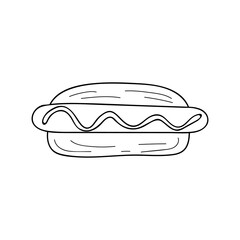 Hot dog doodle illustration in vector. Hot dog hand drawn illustration in vector. Hot dog doodle icon in vector