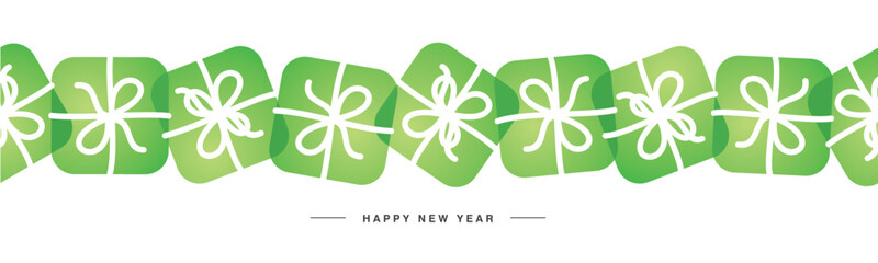 Happy New Year 2023 with lucky green white Christmas gift boxes as background banner pattern