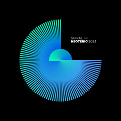 Abstract spiral lines with a circle style isolated on black background for technology or digital brand. Vector, 2022-2023