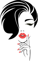 Woman face. 
Sexy woman with red lips and short haircut