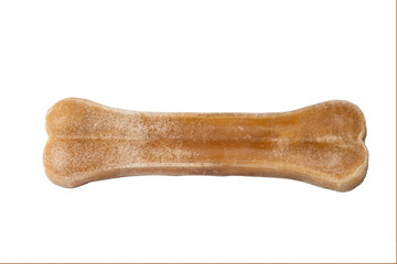 A bone for a dog made of tendons. Reading the teeth of a dog.Isolate.