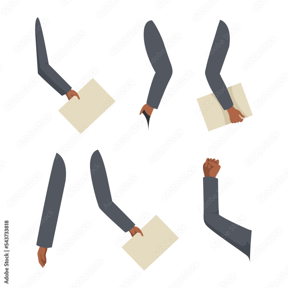 Poster african american man character constructor. hands with paper document. body parts for boy creation c