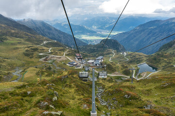Cable car down the valley in the Austrian mountains