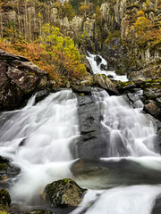Lyn Ogwen waterfall in autumn, Snowdonia 