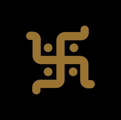 Fototapeta premium Golden swastika on black background. Hindu holy sign swastika icon.