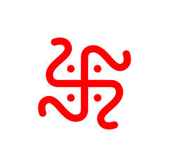 Fototapeta premium Red handmade swastika icon. Hindu holy sign swastika.