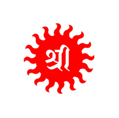 Red sun with Shri written icon. Shri Sun symbol.