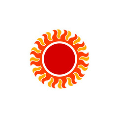 Red sun with orange patels icon. beautiful sun symbol.