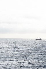 Dramatic seascape panorama of the ocean on a cloudy day, view of the endless sea